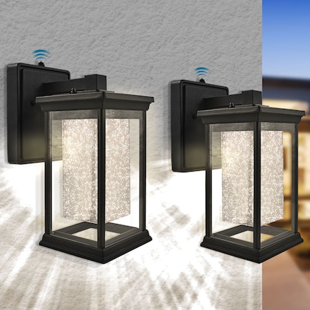 Luxrite Dusk to Dawn Outdoor LED Wall Lantern Bubble Glass 3CCT 3000K-5000K IP54 12W Black Aluminum, 2PK LR40306-2PK